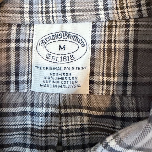 Brooks Brothers Brown Blue Checkered Shirt 100% American Supima Cotton Med - Picture 5 of 9